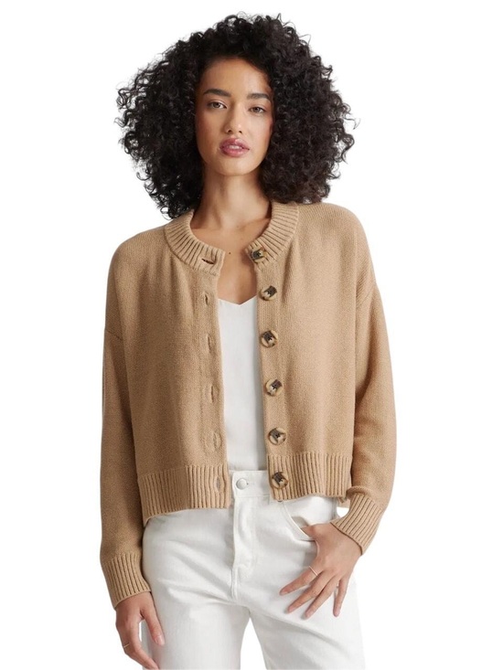 Quince Sweaters - Quince Women's Camel Tan Button-Front Knit Cardigan - 100% Cotton